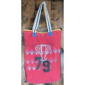 Vintage Arizona Jean Co Tote Bag Canvas Red Fleur De Lis Trophy Y2K Shoulder Bag
